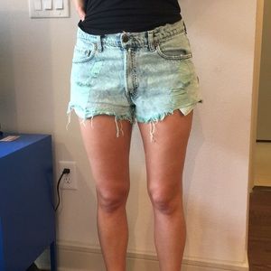 Levi’s, distressed, sea foam green jean shorts